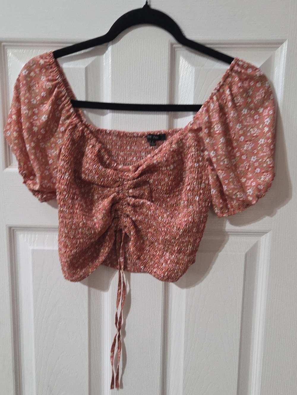 Love Tree Peach Floral Smocked Ruched Crop Top